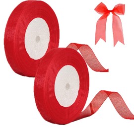 Gift Ribbons, 2 Rolls Ribbon Red Wide, Tulle Red Chiffon Ribbon, 20 mm x 45 m Gift Ribbon for Gift Packaging, Party Decorations