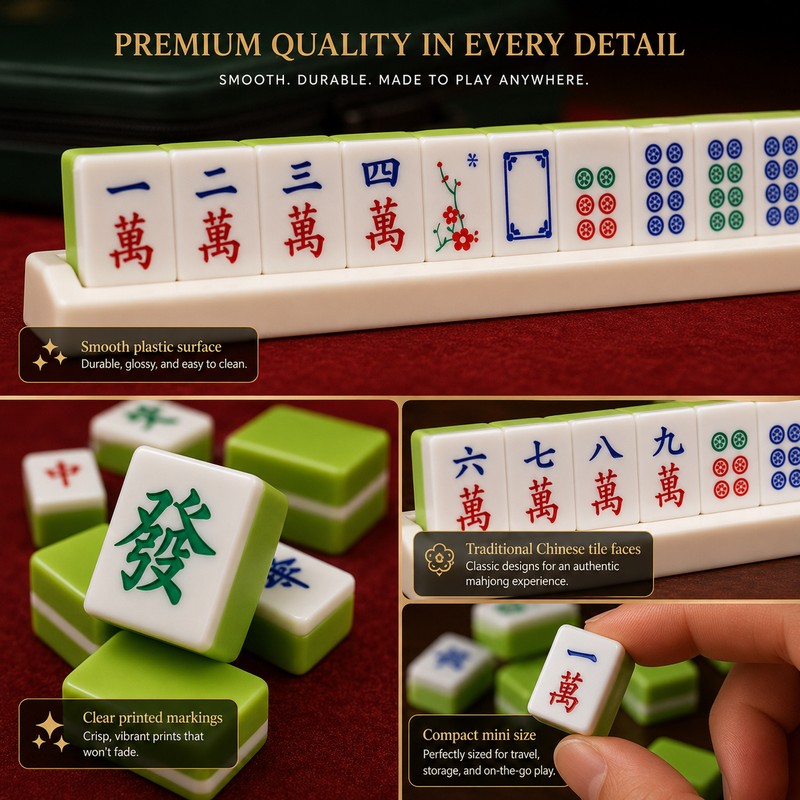 144-Piece Mini Chinese Mahjong Travel Set with Playing Mat &