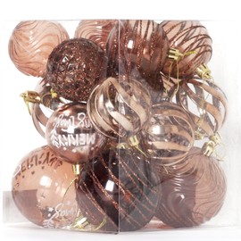 Christmas Ball Ornaments Set 20 pcs Multi-Size Shatterproof Glitter Pastic Christmas Tree Ornaments Hanging Ornaments for Xmas Holiday,Brown