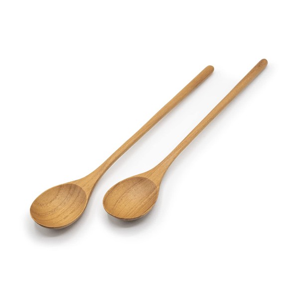 FAAY - 2 Pcs 10.5 inches Long Handle Teak Soup Spoon for Chef Testing, Stirring, Mixing. Kitchen - Cooking Utensil Korean Style 100% Non-toxic and Natural from High Moist Resistance Teakwood