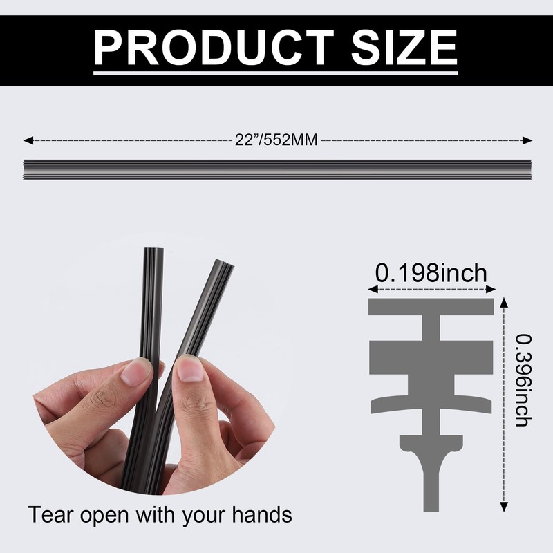 BJSIA 22Inch Windshield Wiper Blades Strips, Auto Adjustable Insert Rubber
