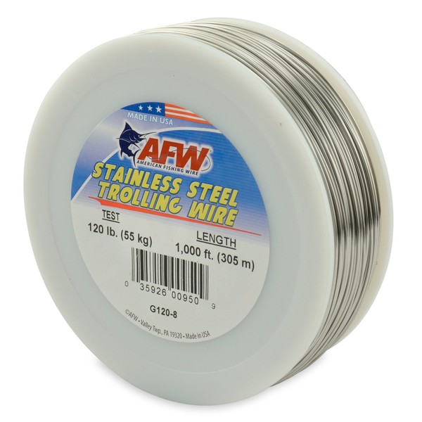 American Fishing Wire Stainless Steel Trolling Wire (Single Strand), Bright Color, 40 Pound Test, 1000-Feet
