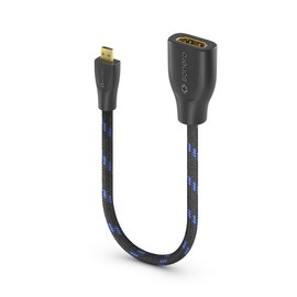 Sonero® Micro HDMI auf 4K HDMI Portsaver Adapter, Premium High Speed, Micro HDMI D Stecker auf HDMI A Buchse, vergoldete Kontakte, zweifache Abschirmung, Baumwollmantel, 0,15m