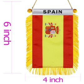 Spain Hanging Flag with Suction Cup 4x6 Inch - Double Sided Spanish Mini Banner for Car Rearview Mirror and Window Decor