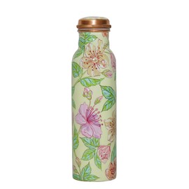 Copper Ayurveda Copper Water Bottle for Drinking – Travel Water Bottle for Gym, Yoga, Office, Hiking, Outdoor – with Lid (Yellw Pink floral)