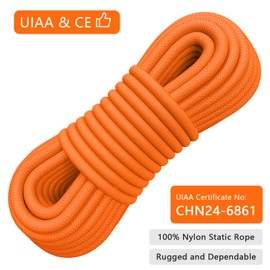 X XBEN Rock Climbing Rope, Static UIAA Mountain Climb Ropes, 10.5MM 32FT Orange Mountaineering Climbing Gear for Rescue, Hiking, Outdoor and Indoor