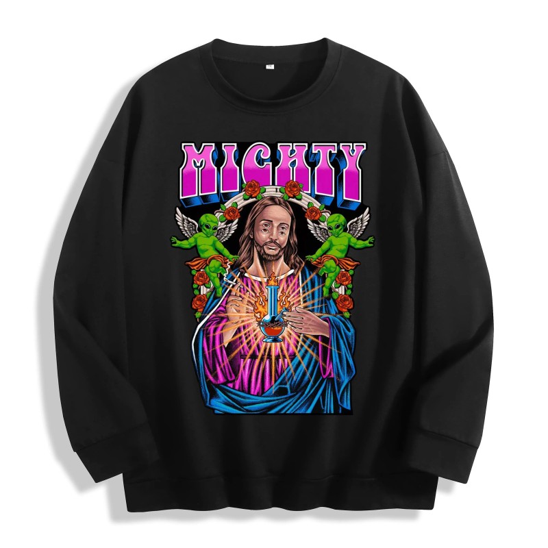 Mighty Retro Alien Jesus Graphic Crewneck Sweatshirt, US Warehouse, 6