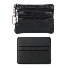 KSBBHDS 1 Mini Leather Wallet with 1 Leather ID Card Holder, Multi-Layer Wallet with Zip, Key Chain Wallet, Handheld Wallet, Small Purse (Black), black, Modern