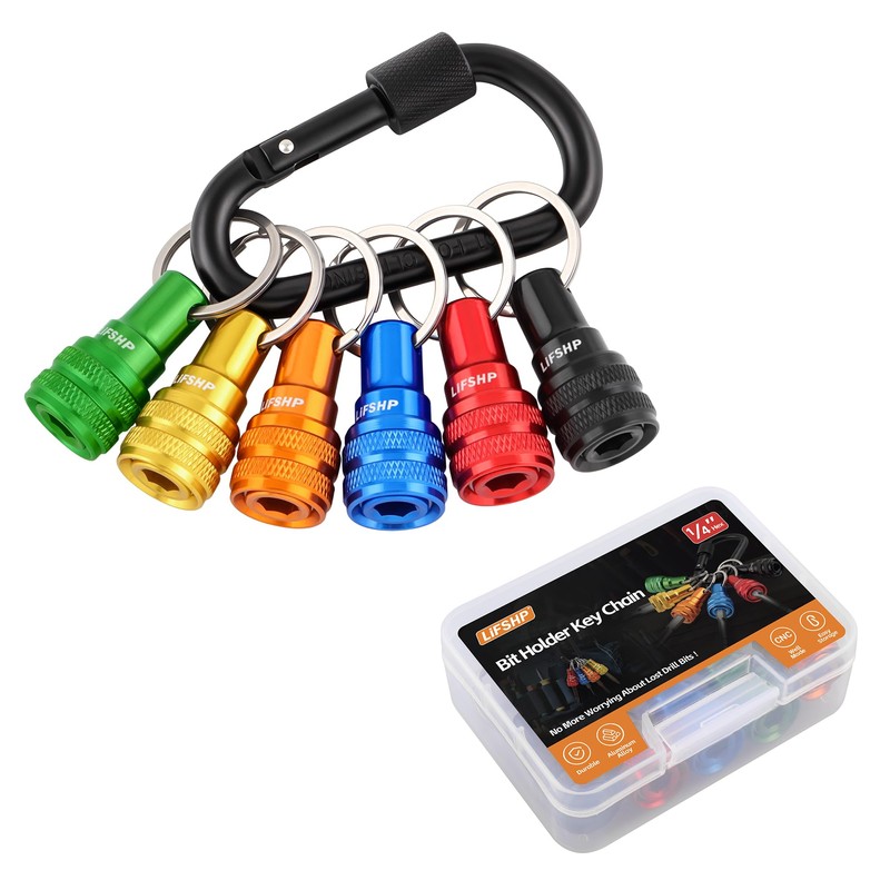 6Pcs Drill Bit Holder Key Chain, 1/4 Hex Shank Aluminum