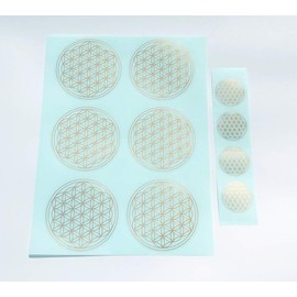 AURA Gemstone Flower of Life Seal, Large Stickers, Amulet, Purification, Good Luck, 2.2 inches (56 mm), Gold Color (1 Sheet, 6 Sheets), 4 Sheets Included