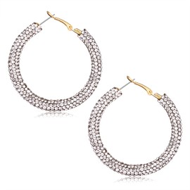 Boderier Hoop Earrings Bohemian Rainbow Leopard Sparkle Pave Crystal Rhinestone Wrapped Hoop Earrings for Women (Silver)