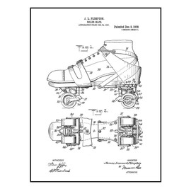 Roller Skate Patent Print Black Ink on White with Border (18" x 24") M12032