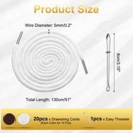 uxcell 20pcs Drawstring Cords 51" Replacement Drawstring Hoodie String Sewing Tool with Easy Threader for Hoodie Sweatpants Jackets Pants Hats Coats Bags, White+Coffee