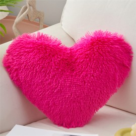 MOOWOO Plush Fluffy Heart Pillow, Fuzzy Throw Pillows for Gifts,Solid Color, Zipper Closer,Christmas Decorations,Valentines Day Decorationshrow Pillow for Couch Sofa Bed (Hot Pink)