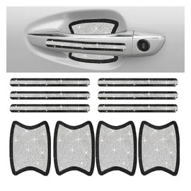Bling Car Door Handle Protector, Bling Car Door Handle Sticker Anti-Scratch, Universal Car Door Handle Protective Cover, Shiny Rhinestone Car Decor Accessories for Women (Black&White)