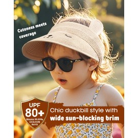 FURTALK Kids Toddler Straw Sun Visor Hat Wide Brim Beach Hat for Girls Boys Beige