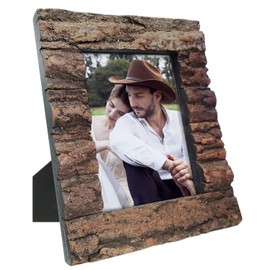 IKEREE 5x7 Rustic Farmhouse Distressed Picture Frame Made of Solid Wood and Real Bark for Table Top Display and Wall Mounting
