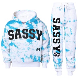 A2Z 4 Kids Girls Tracksuit Tie Dye Sassy Fleece Hooded Crop Top - T.S Crop Sassy Blue 9-10