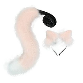 LittleLuluda Cosplay Furry Wolf Cat Fox Tail and Ears Headband Set Costume Accessories (Pink)