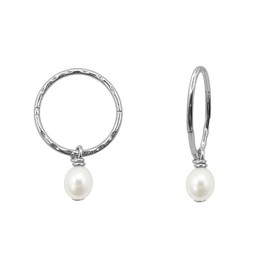 Serenity Sleepers 925 Solid Sterling Silver Faceted Sleeper Hoop Earrings For Women | Silver AAAA Quality Natural Freshwater Cultured Pearl Drop Dangle Charm Earring - Mini Pearl Hoops
