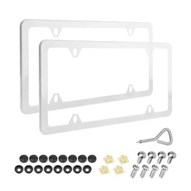 AICEL 2 Pcs Stainless Steel License Plate Frames, 4 Holes Car Licenses Plate Covers Holders, Heavy Duty Rustproof Front Rear Auto Tag Cover, Universal Vehicle Exterior Accessories (Silver)