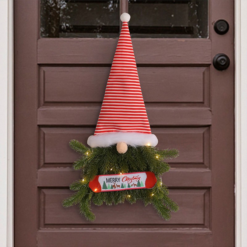 Upside Down Xmas Wreath Striped Tall Hat Faceless Doll Light