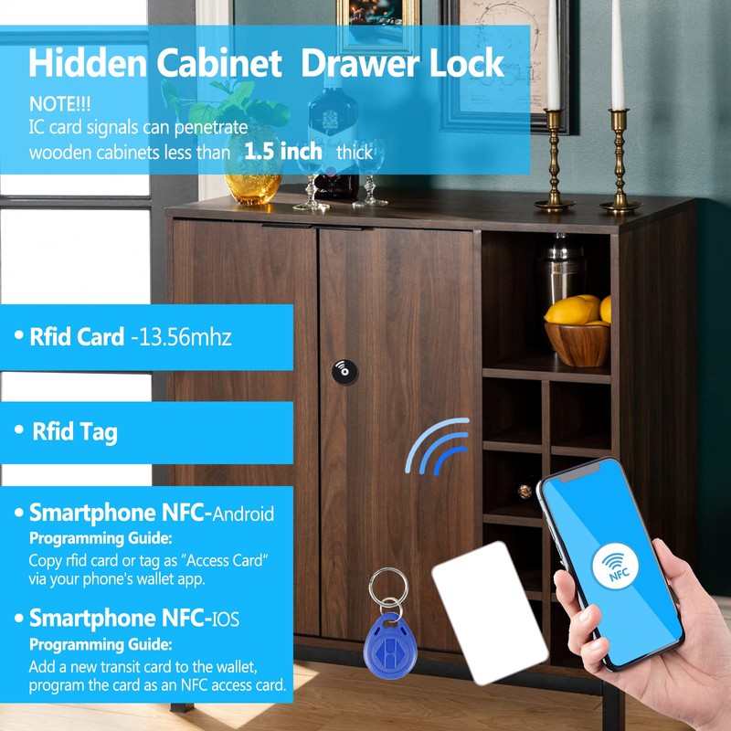Hidden RFID Cabinet Lock, Smart NFC Electronic Locks with Slide