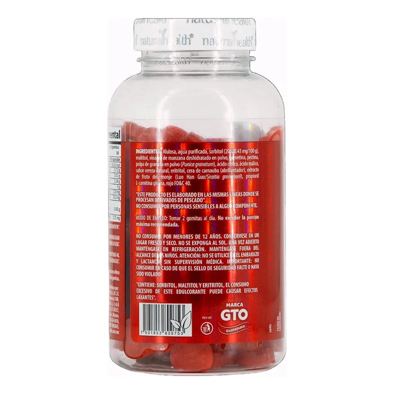 Vinagre De Manzana Adl-gza Cereza 100 Gomitas Carnitina Natural Health