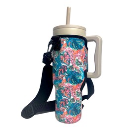 Lit Handlers 40oz Tumbler Holder - Neoprene Coffee & Tea Sleeve w/Handle - Insulated Cover & Water Resistant Beverage Holder for Large to XL Tumblers, Handler Sleeve, Beach Babe