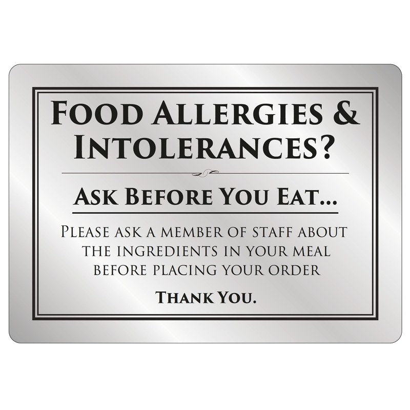 Food Allergy and Intolerances Safety Sign Notice Allergen A4 Brushed