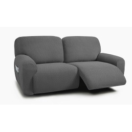 ULTICOR Extra Wide 75" - 100", Reclining 2 Seater Sofa, Extra Wide Reclining Love Seat Slipcover, 6-Piece Jacquared Fabric, Reclining Sofa Covers, Thick, Soft, Washable (Style 3) (Dark Grey)