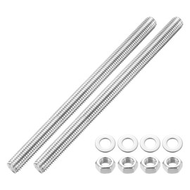 sourcing map 2pcs Fully Threaded Rod, M14 x 200mm 201 Stainless Steel Right Hand Threads Rods with Nuts and Flat Washer Fully Studding Rod Bar for Clamps, Hangers and U-Bolts