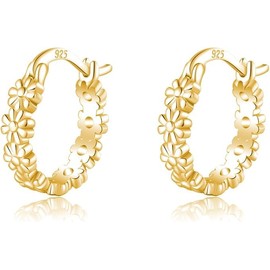 Silver Daisy Flower Hoop Earrings for Women Teens Cluster Flower Hoop Earrings (Golden, One size)