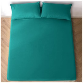 Double Bed Fitted Sheet 10"(25cm) Deep Pocket |Polycotton Bedding Elastic Corners Bed Sheet Double (135X 190 Cm) | Washable Linen | Deep Teal
