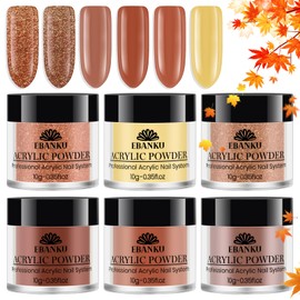 6PCS Thanksgiving Day Acrylic Powder, EBANKU Acrylic Powder Large Capacity Professional Acrylic Nail Powder for Nail Acrylic Extension, Nail Carving, Long-Lasting, No Nail Lamp Needed
