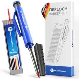 FALKENWALD® Deep Hole Marker Pencil [+ 7 Leads + Sharpener + Writing Handle] - Carpenter's Pencil for Marking on Stone Wood Metal Concrete - Construction Site Pencil - Carpenter's Tool