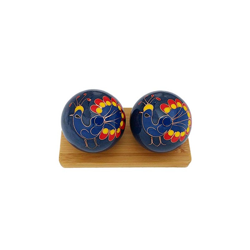 Top Chi Chiming Peacock Baoding Balls with Bamboo Stand (Large