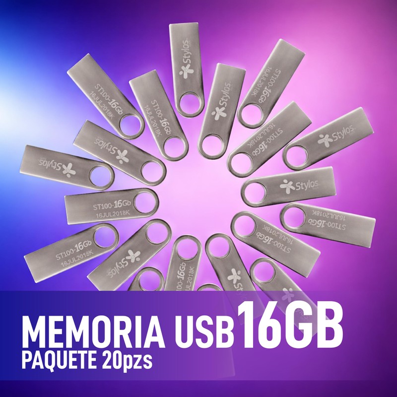 Stylos Paquete 20 Memorias USB 16GB 2.0 Metalica Tech