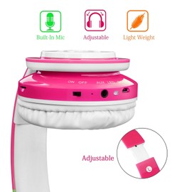 Kids Bluetooth Headphones 85db/110db Volume Limit Wireless/Wired Aux Port Foldable Noise Protection Over-Ear Build-in Mic Headphones for Kids Adults Travel School Phone Pad Tablet PC Pink