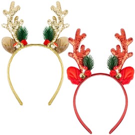 Bluelves 2 Pieces Glitter Christmas Headband, Novelty Xmas Christmas Party Headdress Set, Reindeer Antlers Headband Party for Children Adults