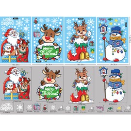 Christmas Window Stickers, 8 Pack, Snowman, Snowflake, Elk, Santa Window Decals (Section A - 8 Sheets)