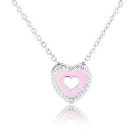 Cherished Moments Girl's Sterling Silver Pink Heart Necklace with CZs for Toddlers, Little Girls, Kids or Teens, 14-16 Inch