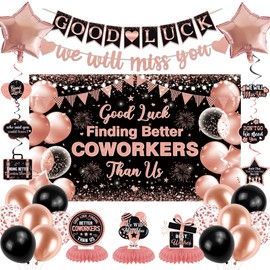 Vlipoeasn Good Luck Finding Better Coworkers Than Us Decorations, Rose Gold Great for Goodbye Farewell Job Change Party Backdrop Honeycomb Hanging Swirls Kits, Going Away Party We Will Miss You Decor