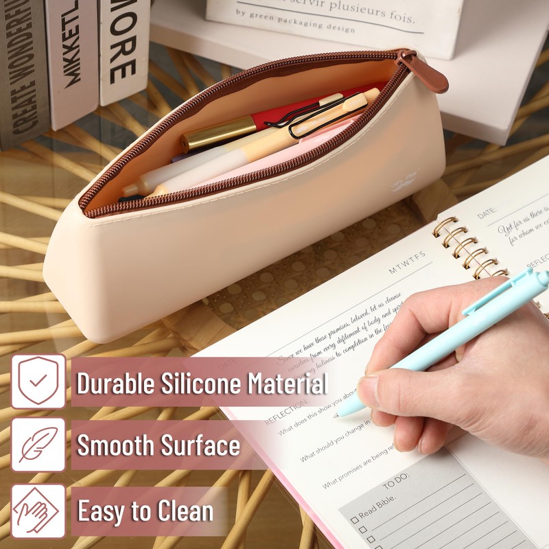 Mr. Pen- Silicone Pencil Case Pouch, Warm Beige, Aesthetic Triangular