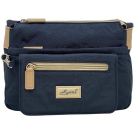 Spirit Womens Lightweight Small Multi Section Crossbody Shoulder Travel Holiday Nylon Waterproof Day Bag With Adjustable Strap 1651 Navy & Stone