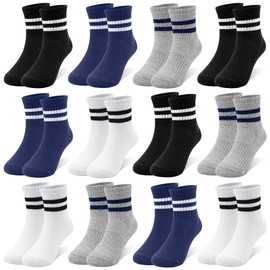 SPTRAMLE Kids Socks, 12 Pairs Boys Socks Kids Crew Socks Cotton Athletic Socks for Boys Girls Toddler 9-12 Years