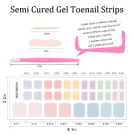 JERCLITY 1 Sheet 32pcs Candy Color Semi Cured Gel Toenail Strips, Toenail Wraps, Gel Pedicure Strips, Needed LED Lamp to Cured,1 Nail File,1 Wooden Cuticle Stick, 1 Plastic Press Stick