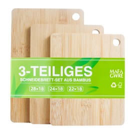 Mafagwre Set of 3 Wooden Chopping Boards, Thick Bamboo Chopping Boards, 28 x 18 cm / 24 x 18 cm / 22 x 18 cm, Breakfast Board, Kitchen Wooden Board for Meat, Vegetables and Other Foods