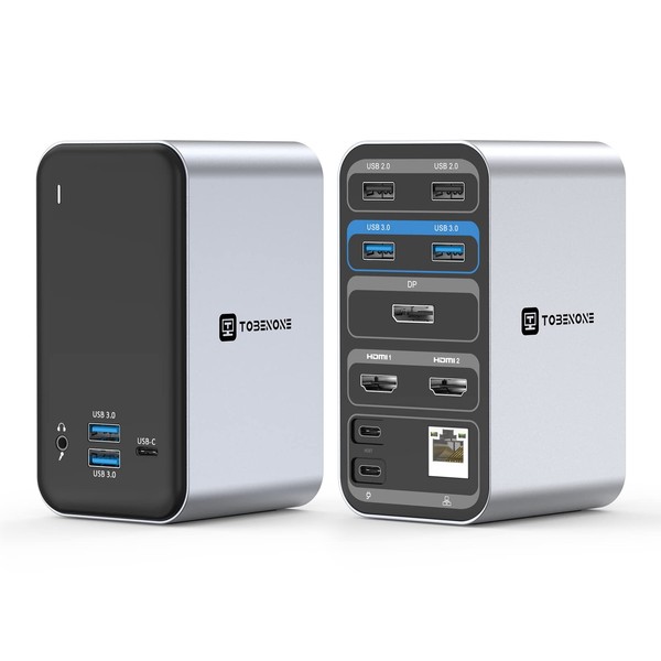 Powered USB C Docking Station Dual Monitor, TOBENONE Laptop Docking
