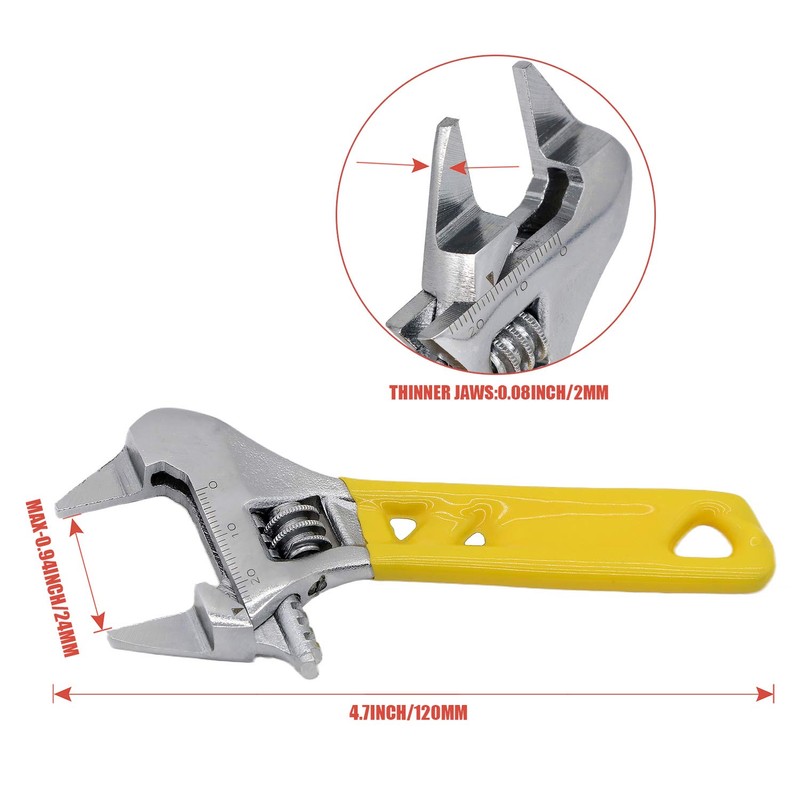 GETUHAND Extra Slim Jaw 4-Inch Adjustable Wrench, Silver, High Carbon